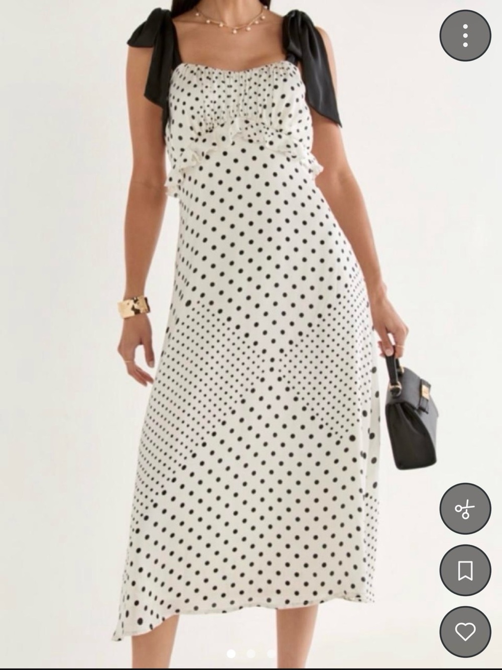 Polka Dot Tie-Shoulder Midi Dress - White/Black